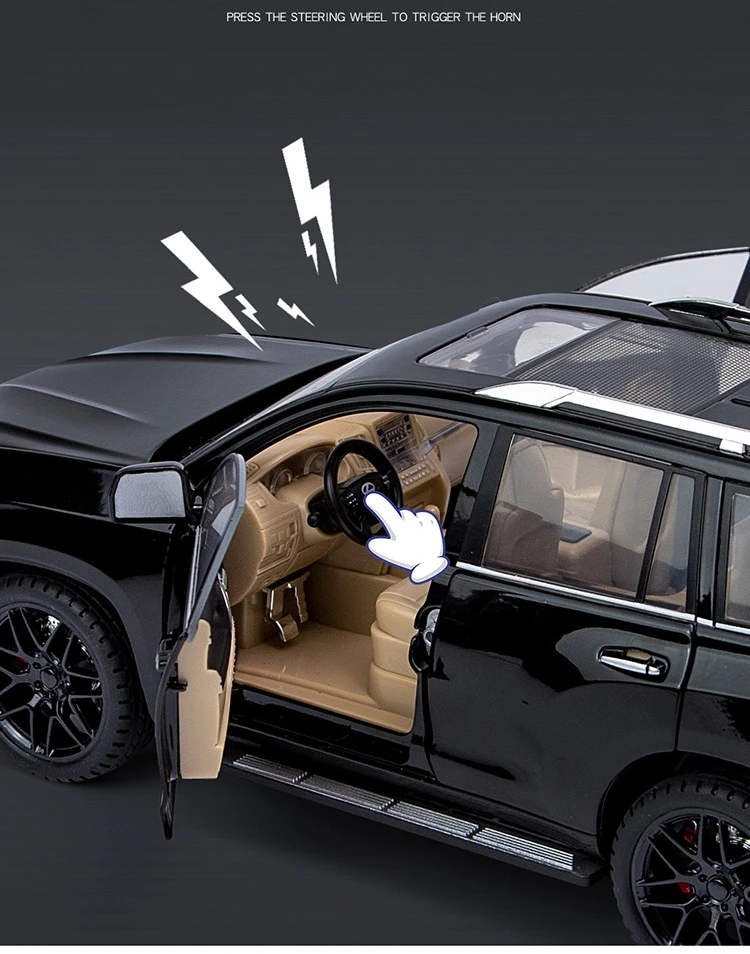 1/18 Lexus LX570 SUV Sport Toy Car Diecast Metal Model Miniature Pull Back Sound Light Doors Openable Collection Gift For Kids