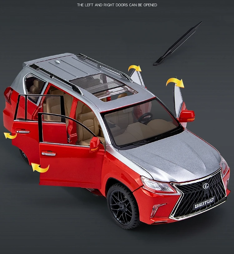 1/18 Lexus LX570 SUV Sport Toy Car Diecast Metal Model Miniature Pull Back Sound Light Doors Openable Collection Gift For Kids