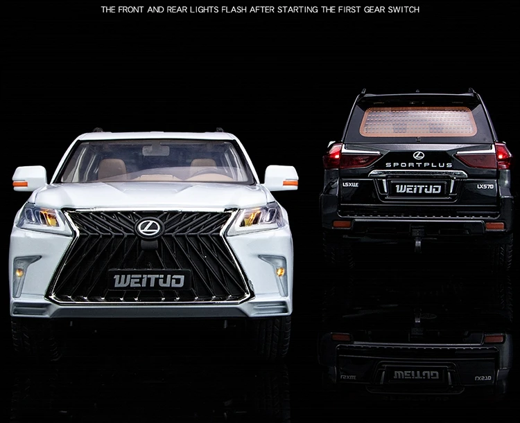 1/18 Lexus LX570 SUV Sport Toy Car Diecast Metal Model Miniature Pull Back Sound Light Doors Openable Collection Gift For Kids