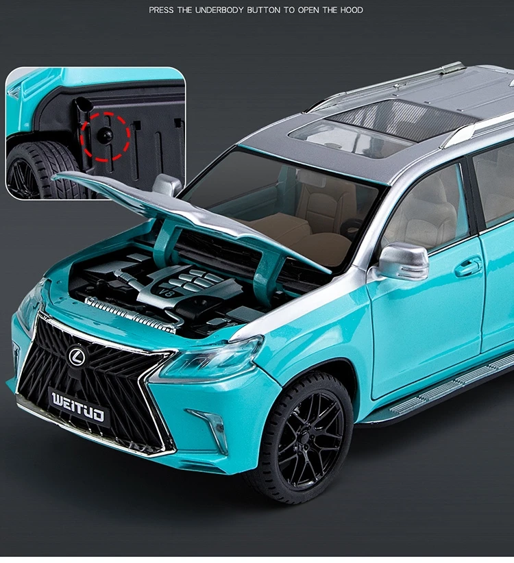 1/18 Lexus LX570 SUV Sport Toy Car Diecast Metal Model Miniature Pull Back Sound Light Doors Openable Collection Gift For Kids