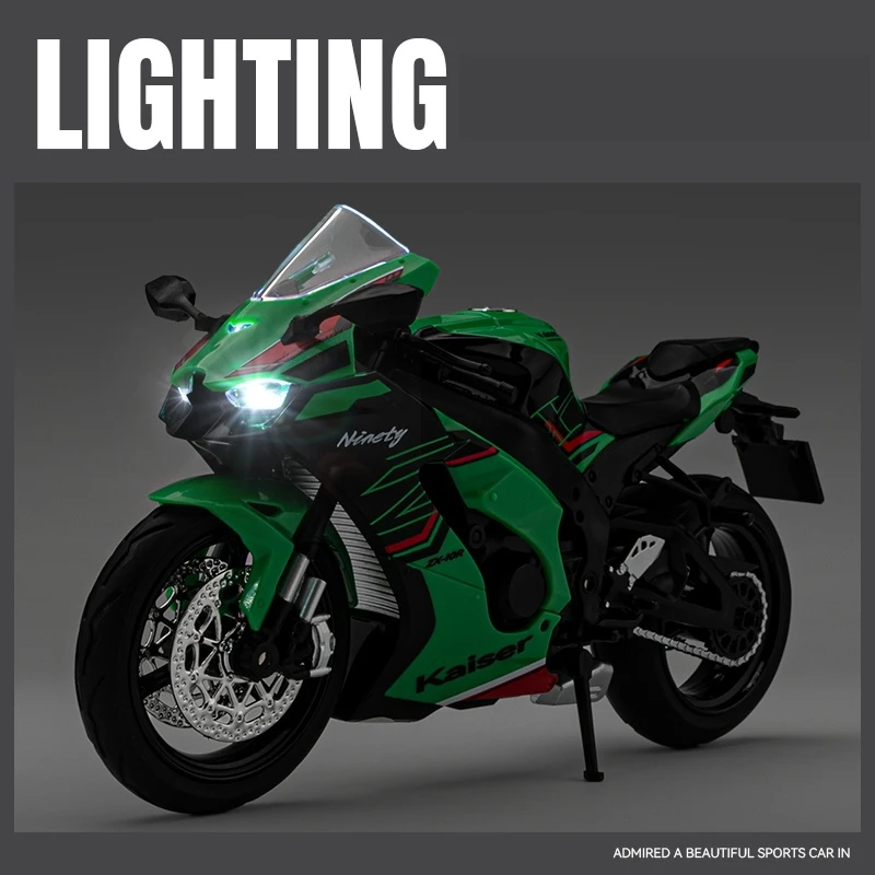 1/12 KAWASAKI Ninja ZX-10R Toy Motorcycle Diecast Metal Model Super Racing Sound & Light Collection Gift For Boy Children