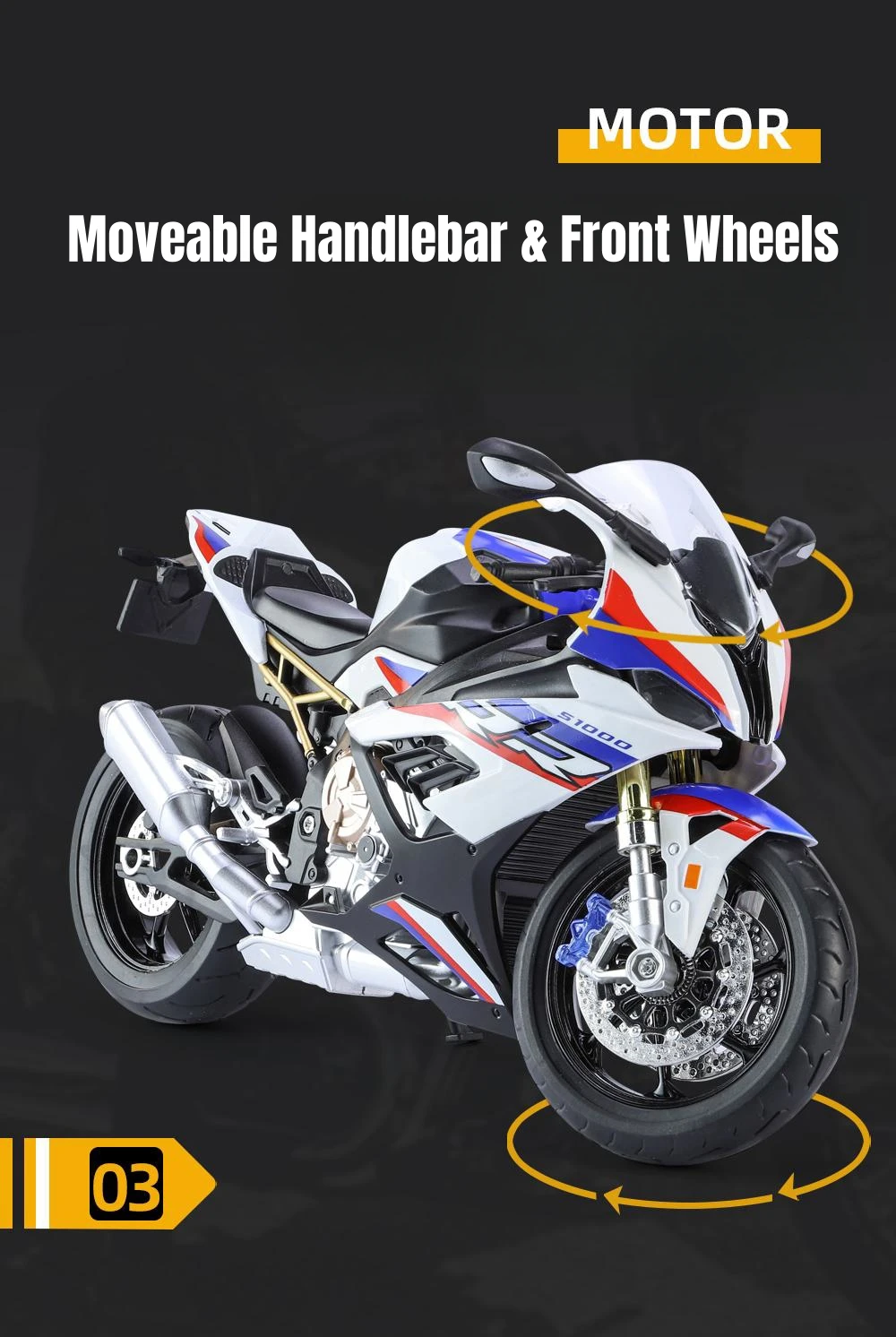 1/9 BMW S1000RR Racing Toy Motorcycle For Children Diecast Metal Large Size Model Super Racing Lightable Collection Gift For Boy