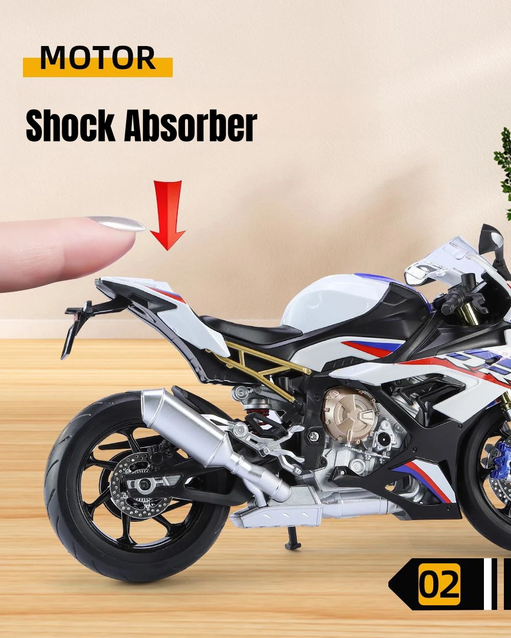 1/9 BMW S1000RR Racing Toy Motorcycle For Children Diecast Metal Large Size Model Super Racing Lightable Collection Gift For Boy