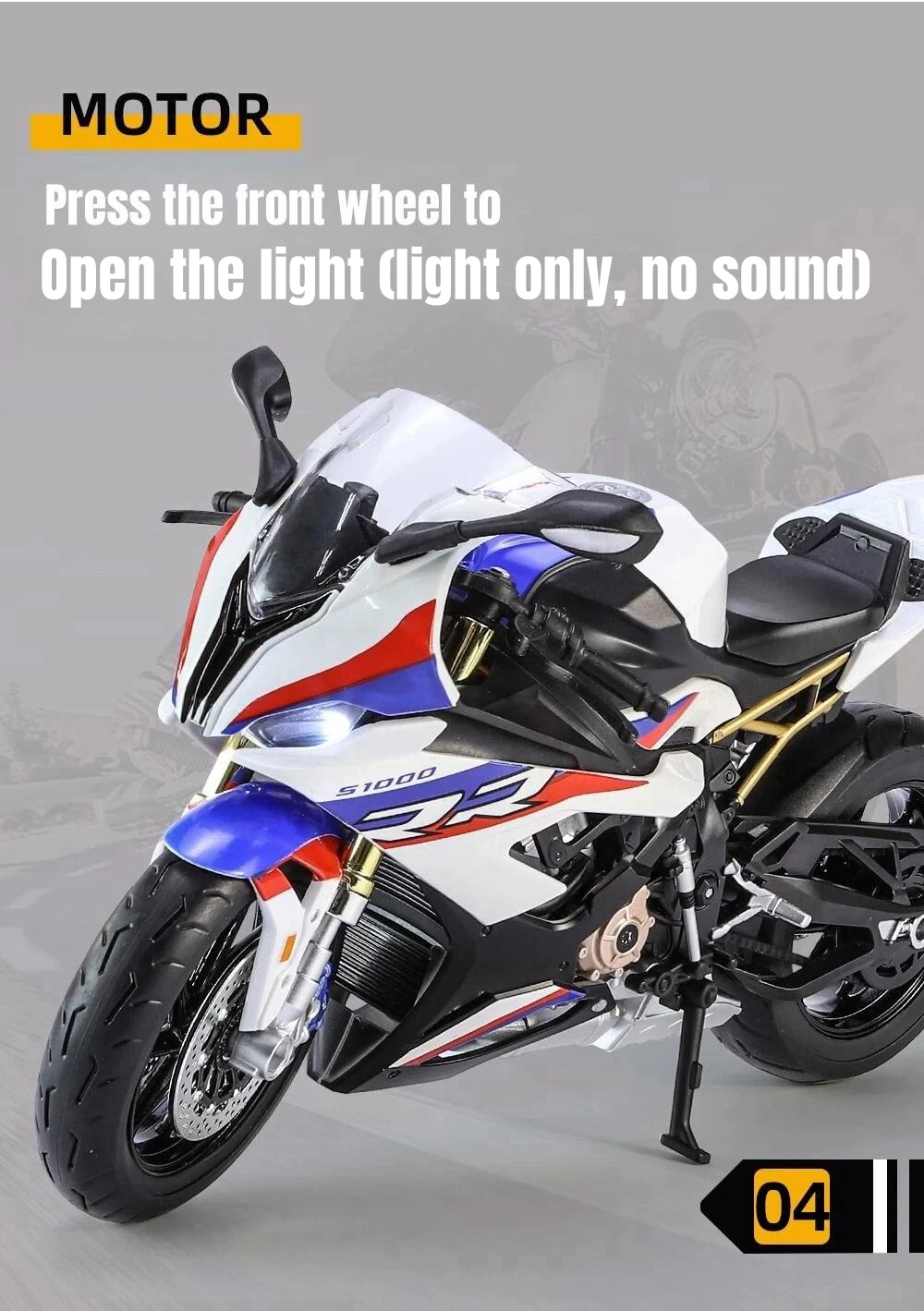 1/9 BMW S1000RR Racing Toy Motorcycle For Children Diecast Metal Large Size Model Super Racing Lightable Collection Gift For Boy