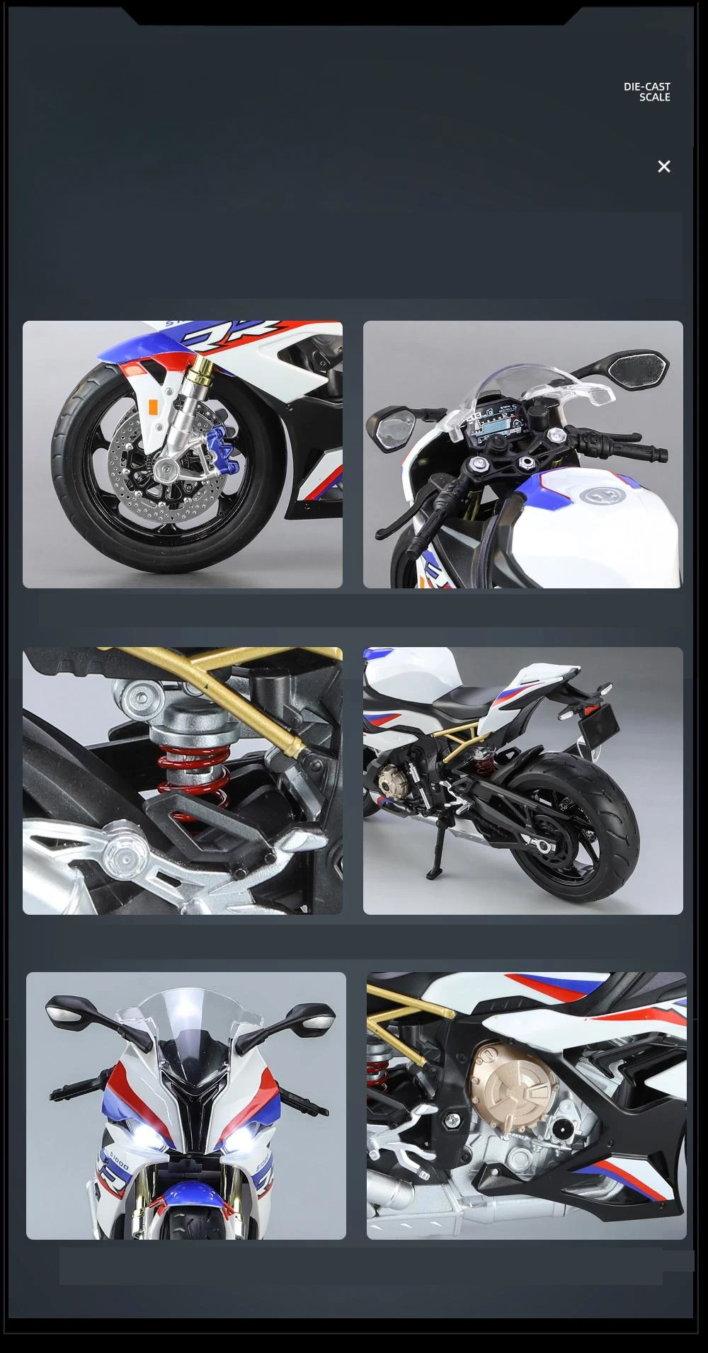 1/9 BMW S1000RR Racing Toy Motorcycle For Children Diecast Metal Large Size Model Super Racing Lightable Collection Gift For Boy