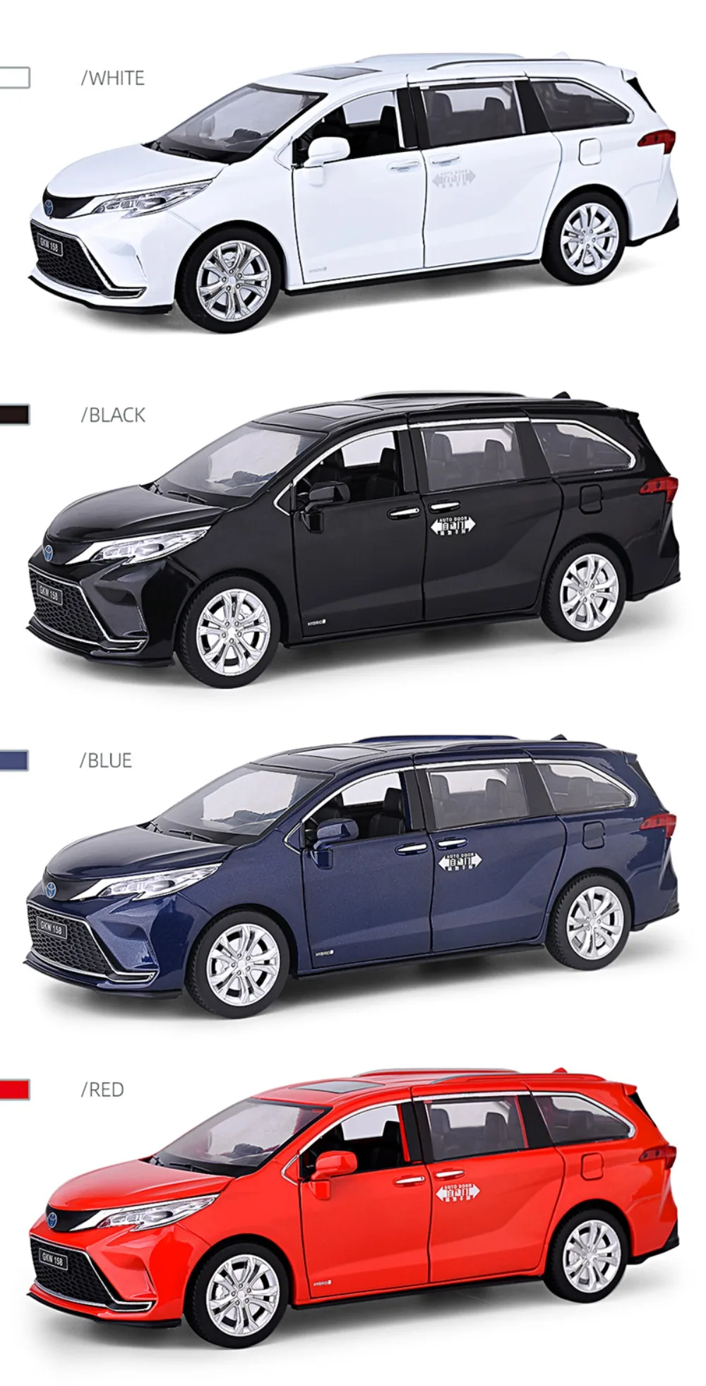 1:24 Sienna MPV Alloy Car Model Toy Diecast Metal Vehicles Model with Sound and Light Commercial Vehicle for Boy Birthday Gifts