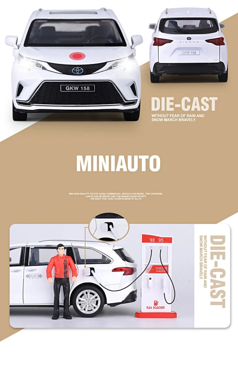 1:24 Sienna MPV Alloy Car Model Toy Diecast Metal Vehicles Model with Sound and Light Commercial Vehicle for Boy Birthday Gifts