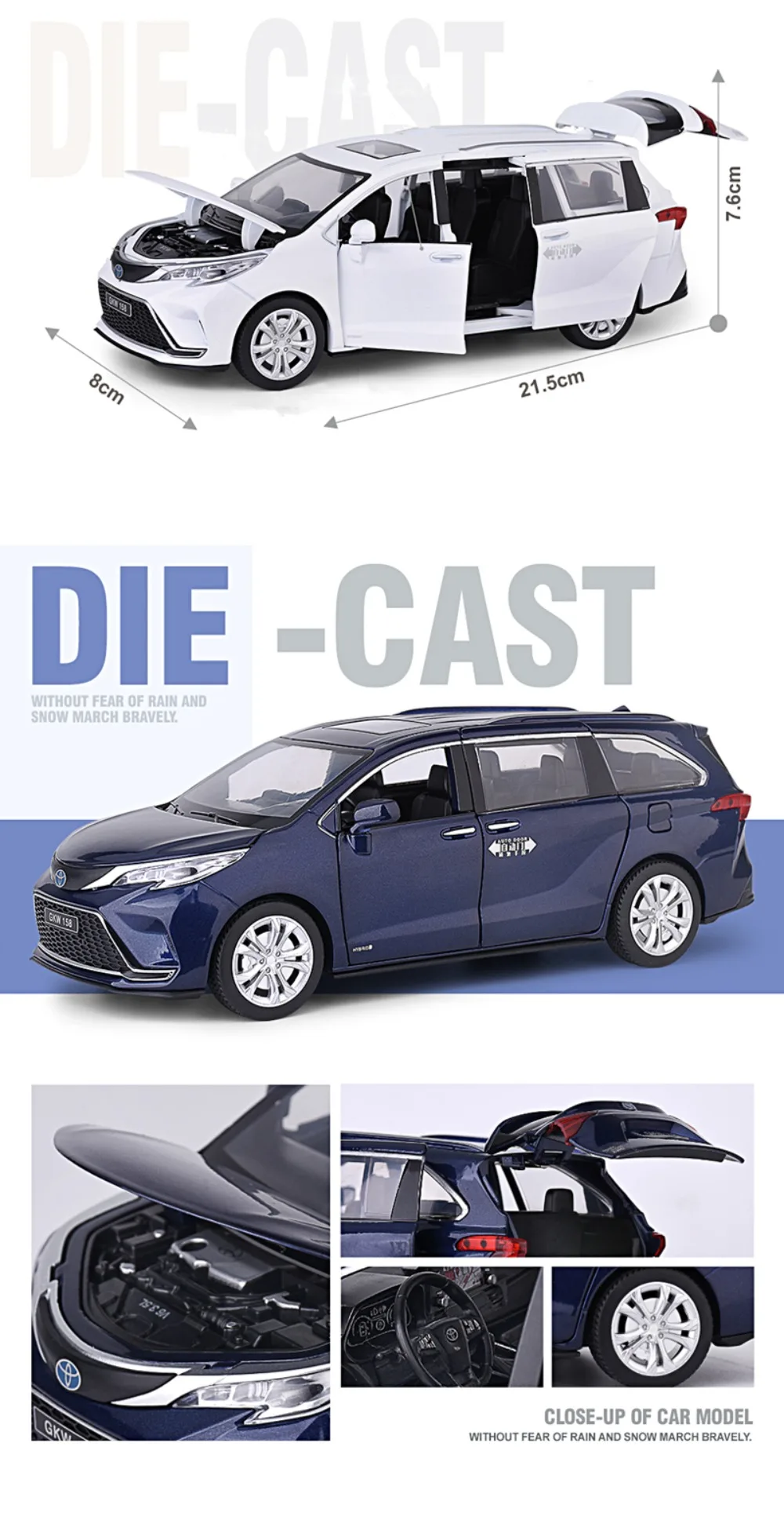 1:24 Sienna MPV Alloy Car Model Toy Diecast Metal Vehicles Model with Sound and Light Commercial Vehicle for Boy Birthday Gifts