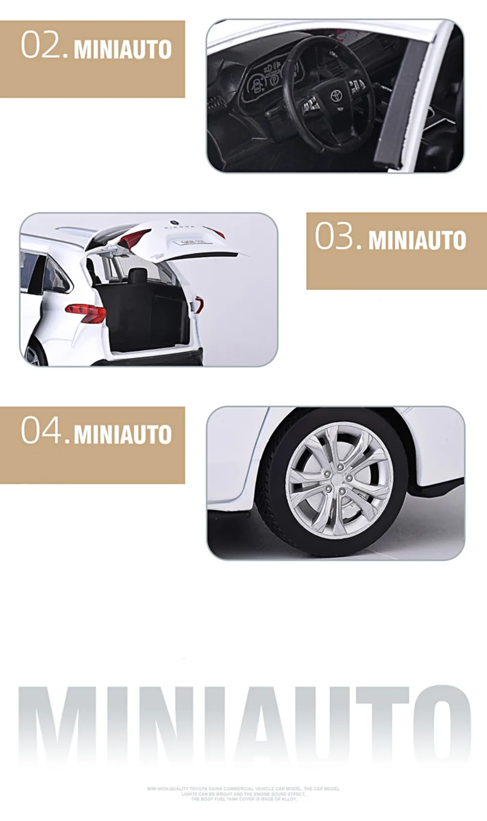 1:24 Sienna MPV Alloy Car Model Toy Diecast Metal Vehicles Model with Sound and Light Commercial Vehicle for Boy Birthday Gifts