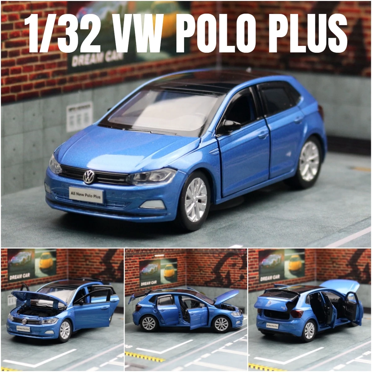 1/32 Volkswagen Polo Plus Sedan Toy Car Model Diecast Alloy Metal Miniature Sound & Light Collection Gift For Children Boys Kid
