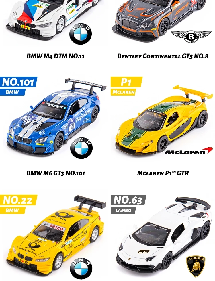 1/43 Nissan GTR Audi BMW McLaren Lamborghini Racing Car Toy For Children DTM Diecast Miniature Model Collection Gift For Boy Kid