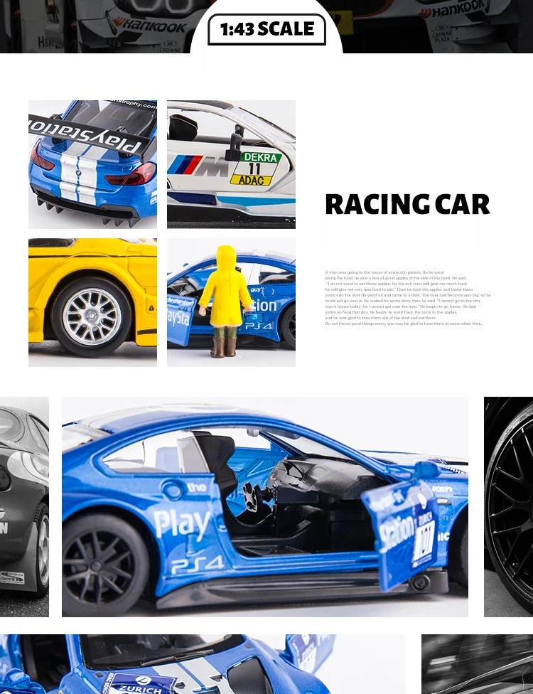 1/43 Nissan GTR Audi BMW McLaren Lamborghini Racing Car Toy For Children DTM Diecast Miniature Model Collection Gift For Boy Kid