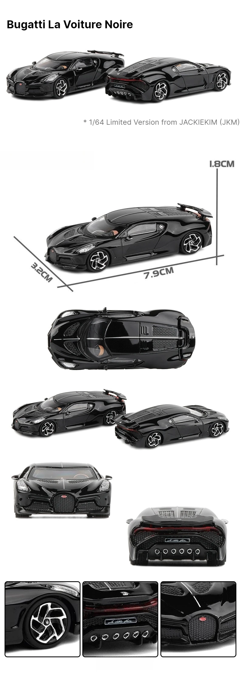 1:64 Bugatti La Voiture Noire Toy Car 1/64 JKM Vehicle Miniature Model Free Wheels Diecast Zinc Alloy Metal Collection Gift
