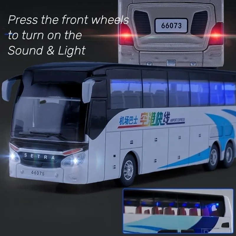 1/50 SETRA Luxury Coach Bus Toy Car Diecast Miniature Model Pull Back Sound & Light Educational Collection Gift For Boy Children
