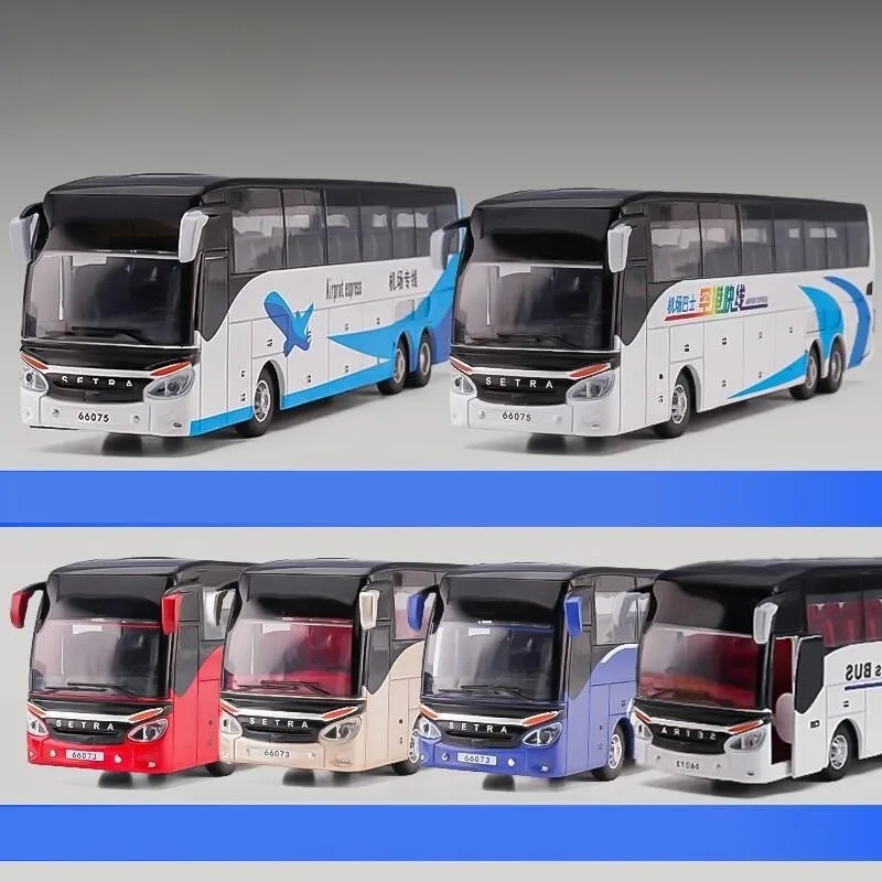 1/50 SETRA Luxury Coach Bus Toy Car Diecast Miniature Model Pull Back Sound & Light Educational Collection Gift For Boy Children