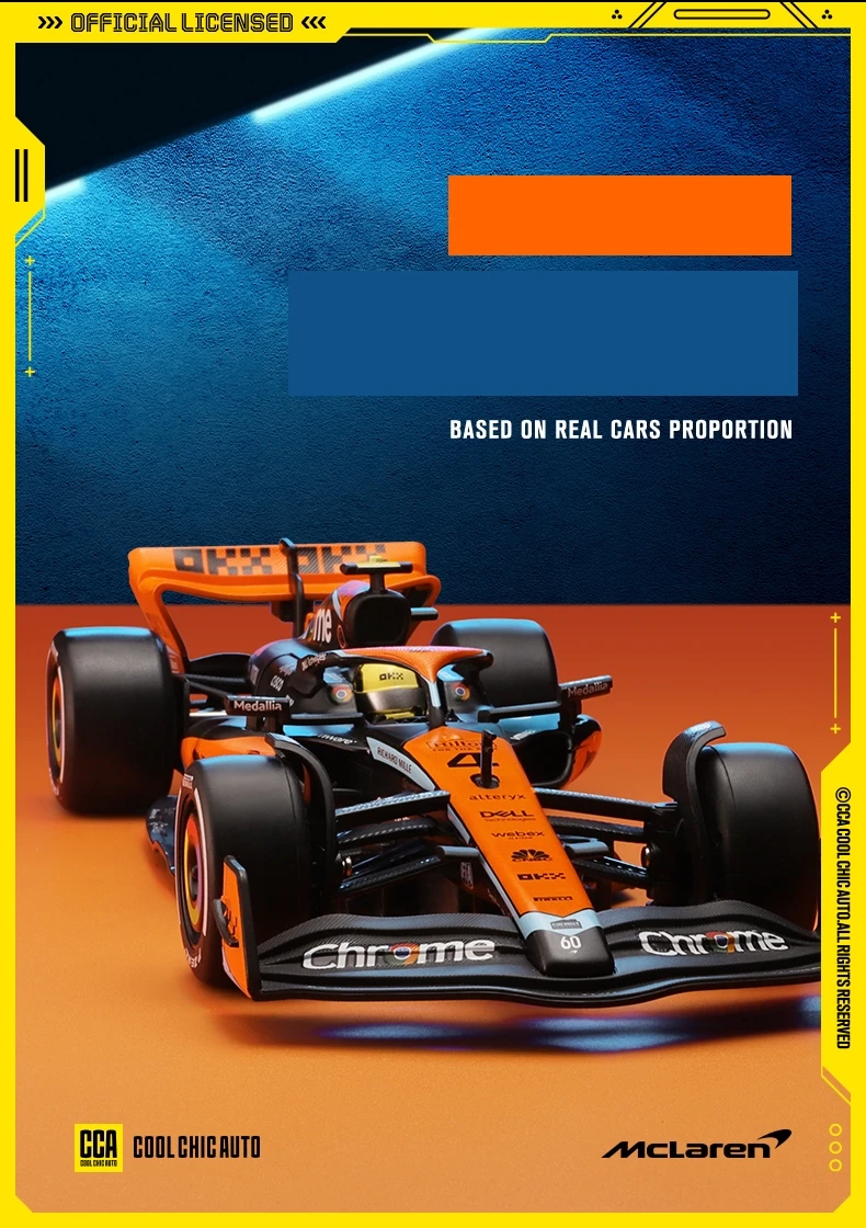 1/24 McLaren F1 MCL60 2023 Racing Team CCA 1:24 Diecast Metal Toy Car Miniature Vehicle Model Free Wheels Collection Gift Boy