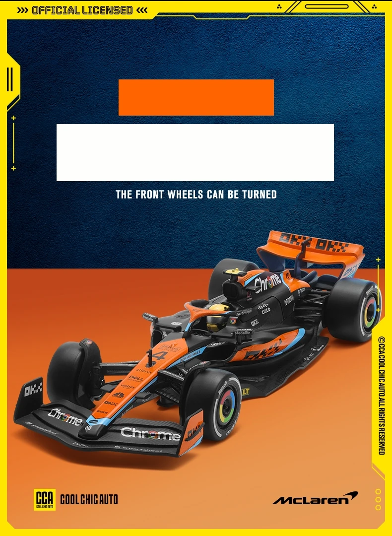 1/24 McLaren F1 MCL60 2023 Racing Team CCA 1:24 Diecast Metal Toy Car Miniature Vehicle Model Free Wheels Collection Gift Boy