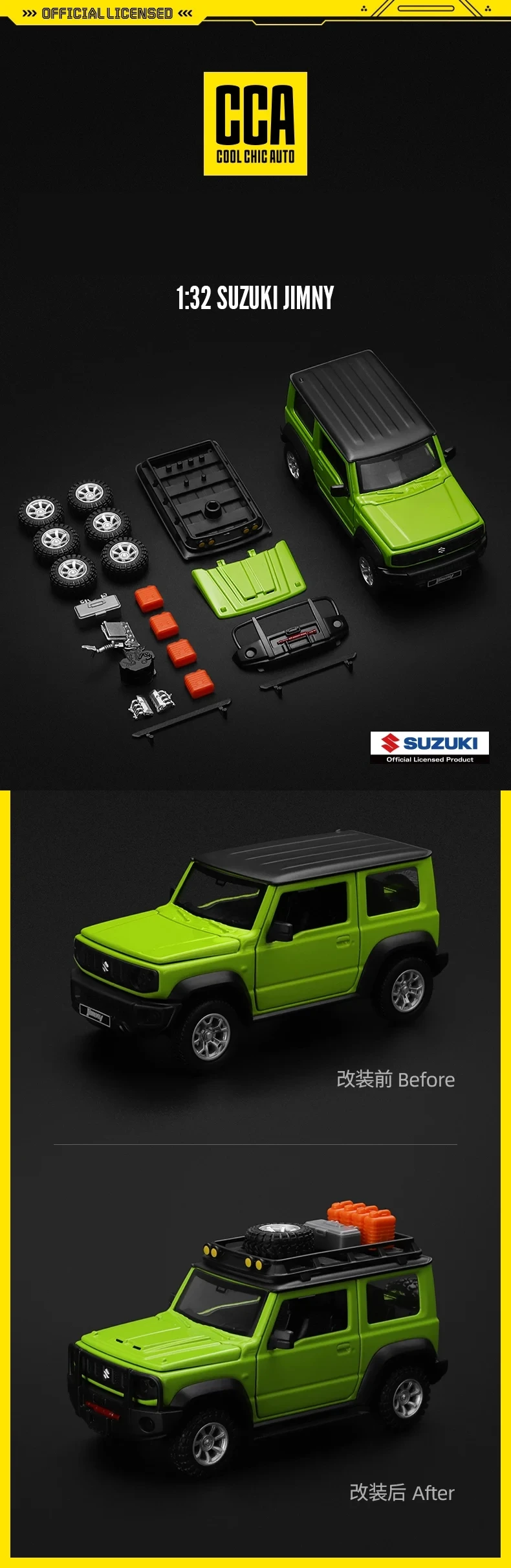 CCA Assembly Model Kit 1/36 Dodge Hellcat 1/43 Ford Mustang Land Rover Suzuki Jimny Toy Car Diecast Alloy Collection Kid Gift