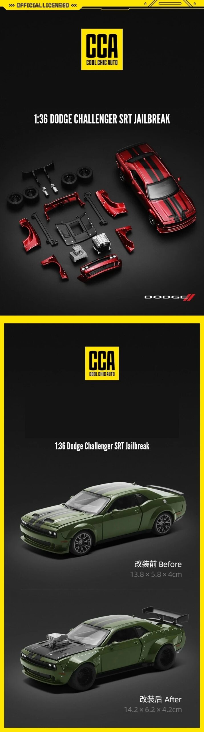 CCA Assembly Model Kit 1/36 Dodge Hellcat 1/43 Ford Mustang Land Rover Suzuki Jimny Toy Car Diecast Alloy Collection Kid Gift