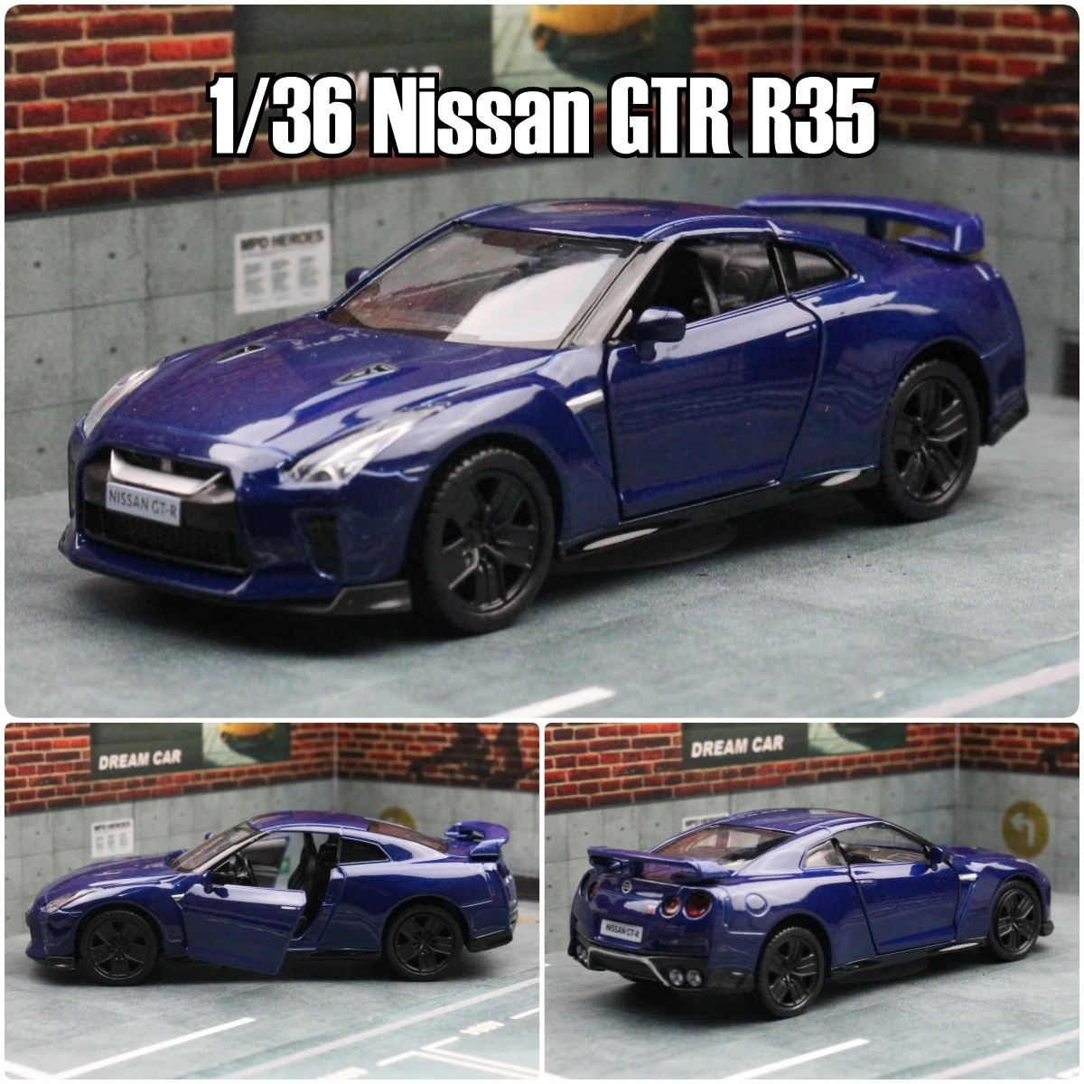 1/36 Nissan Skyline GTR R34 Toy Car Welly Diecast Metal Miniature Model Pull Back Doors Openable Collection Gift For Boy, Kid