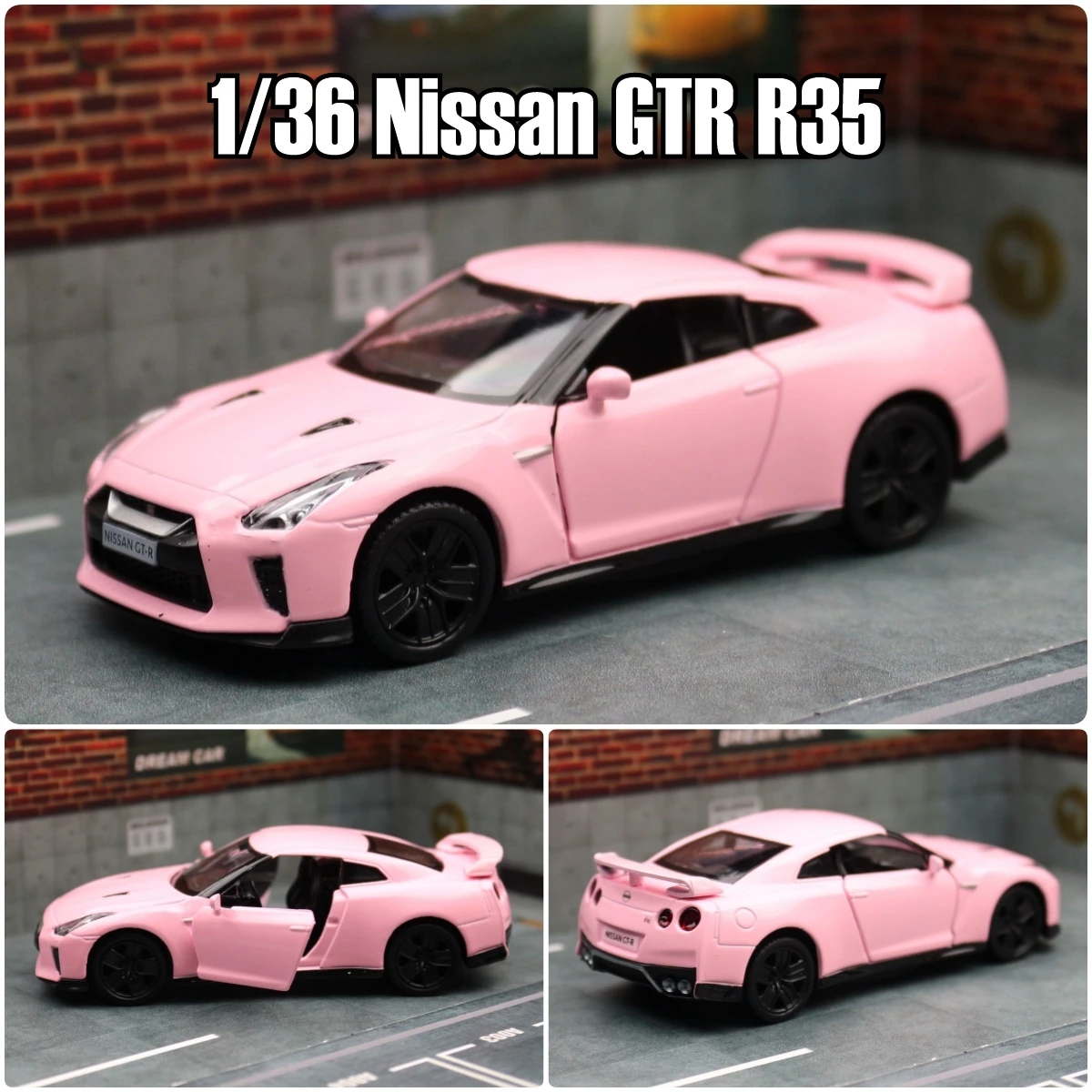 1/36 Nissan Skyline GTR R34 Toy Car Welly Diecast Metal Miniature Model Pull Back Doors Openable Collection Gift For Boy, Kid