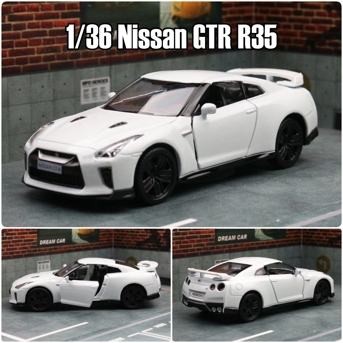 1/36 Nissan Skyline GTR R34 Toy Car Welly Diecast Metal Miniature Model Pull Back Doors Openable Collection Gift For Boy, Kid