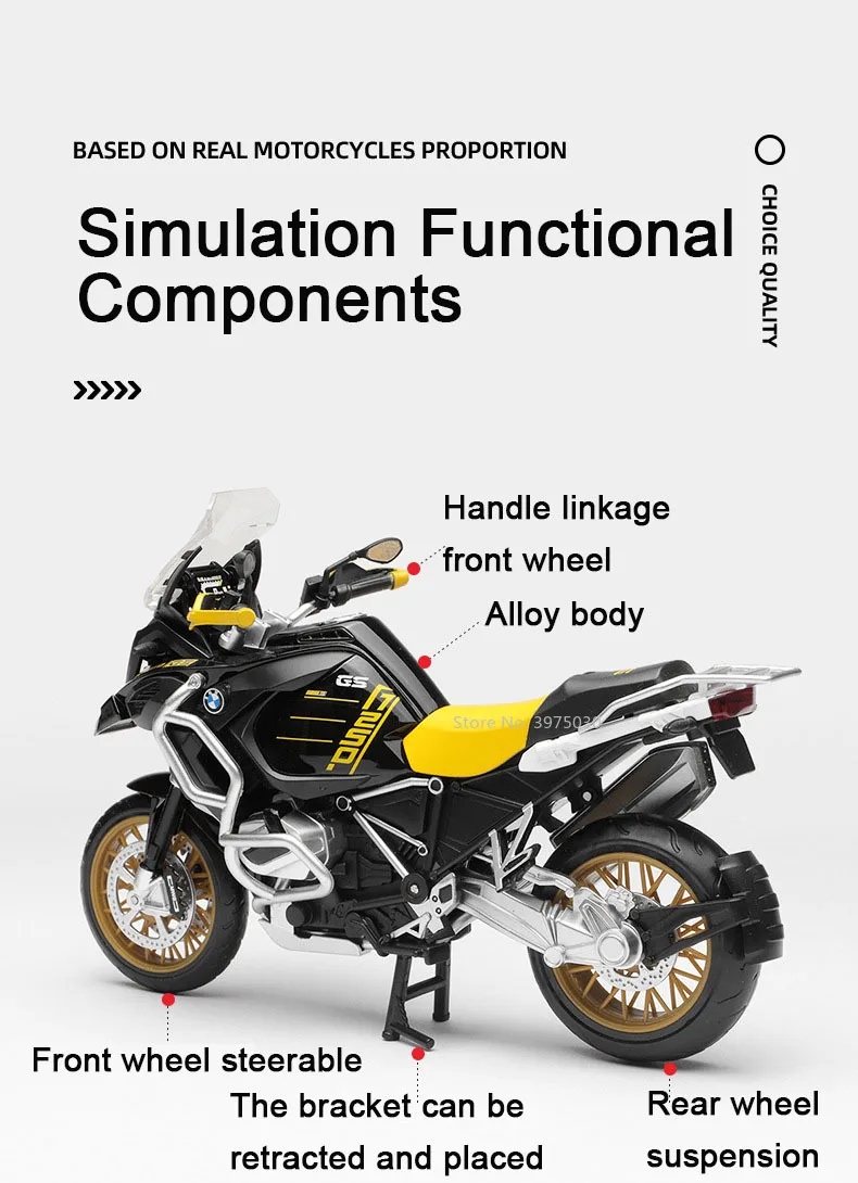 1:12 Scale BMW Motorcycle Diecasts Model R1250 GS Alloy Motorcycle Toy Highly Simulated Static Motorcycle Model for Kids Gifts