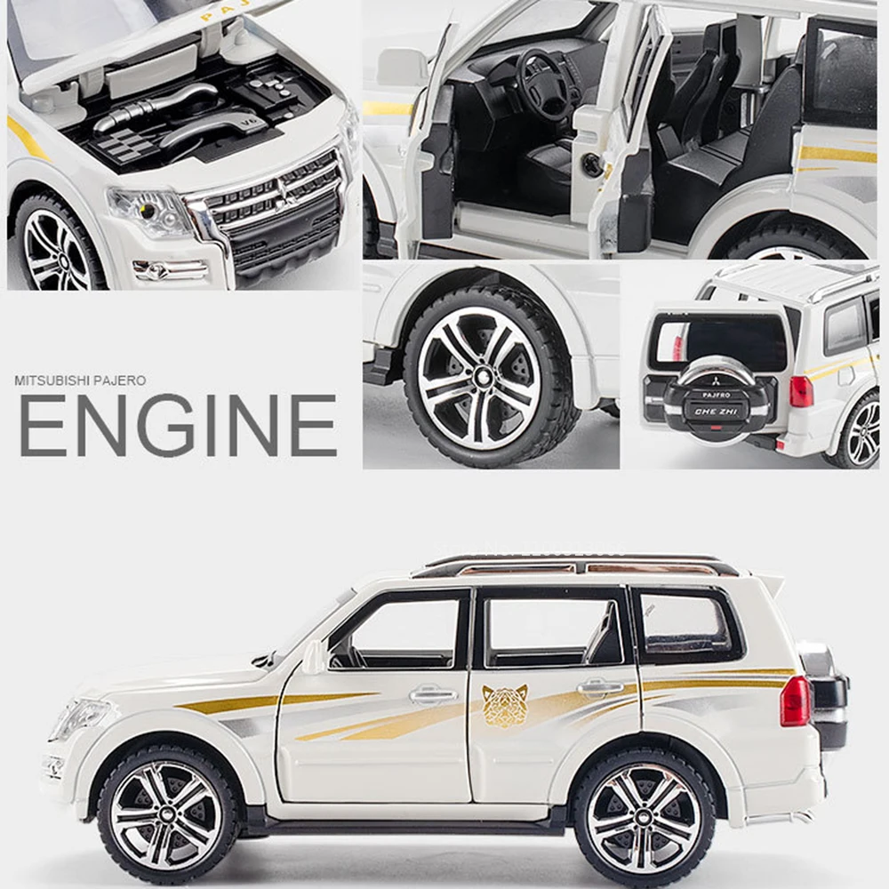 1:32 Mitsubishi Pajero SUV Alloy Diecast Car Model Simulation Toys Sound and Light Pull Back Off Road for Boy Gifts Collection 1:32 Mitsubishi Pajero SUV Alloy Diecast Car Model Simulation Toys Sound and Light Pull Back Off Road for Boy Gifts Collection