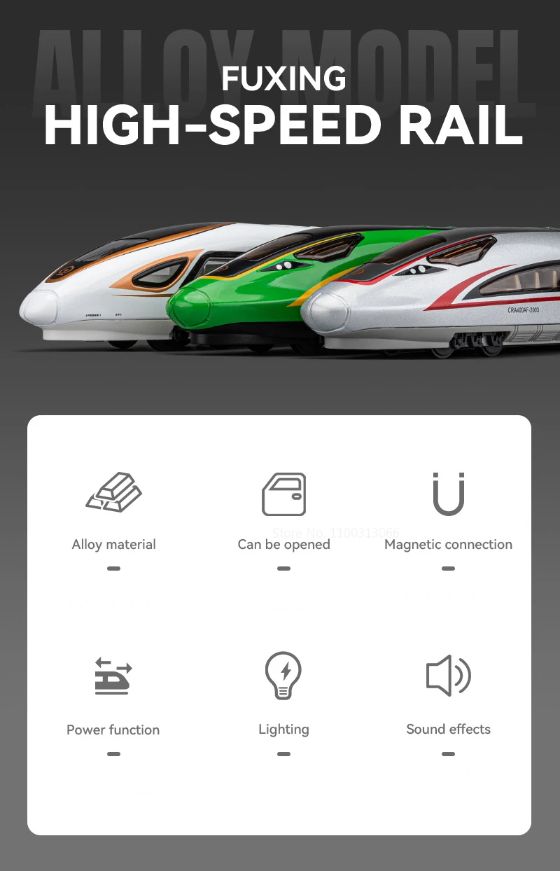 High Speed Railway Fuxing Toys Model Car Die Casts Alloy High-speed Train Model with Light Sound Toy for Child Birthday Gifts