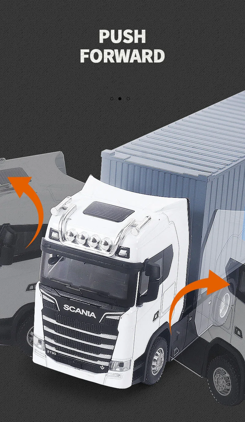 1:50 Simulation Alloy Diecast Large Truck Head Model Container Toy Pull Back Sound Light Engineering Transport Vehicle For Kids