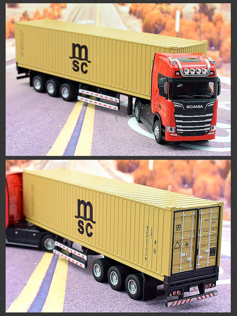 1:50 Simulation Alloy Diecast Large Truck Head Model Container Toy Pull Back Sound Light Engineering Transport Vehicle For Kids