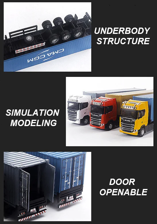 1:50 Simulation Alloy Diecast Large Truck Head Model Container Toy Pull Back Sound Light Engineering Transport Vehicle For Kids