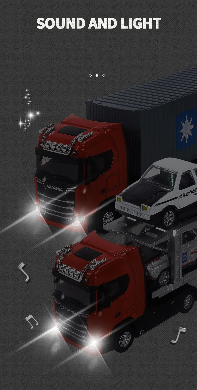 1:50 Simulation Alloy Diecast Large Truck Head Model Container Toy Pull Back Sound Light Engineering Transport Vehicle For Kids