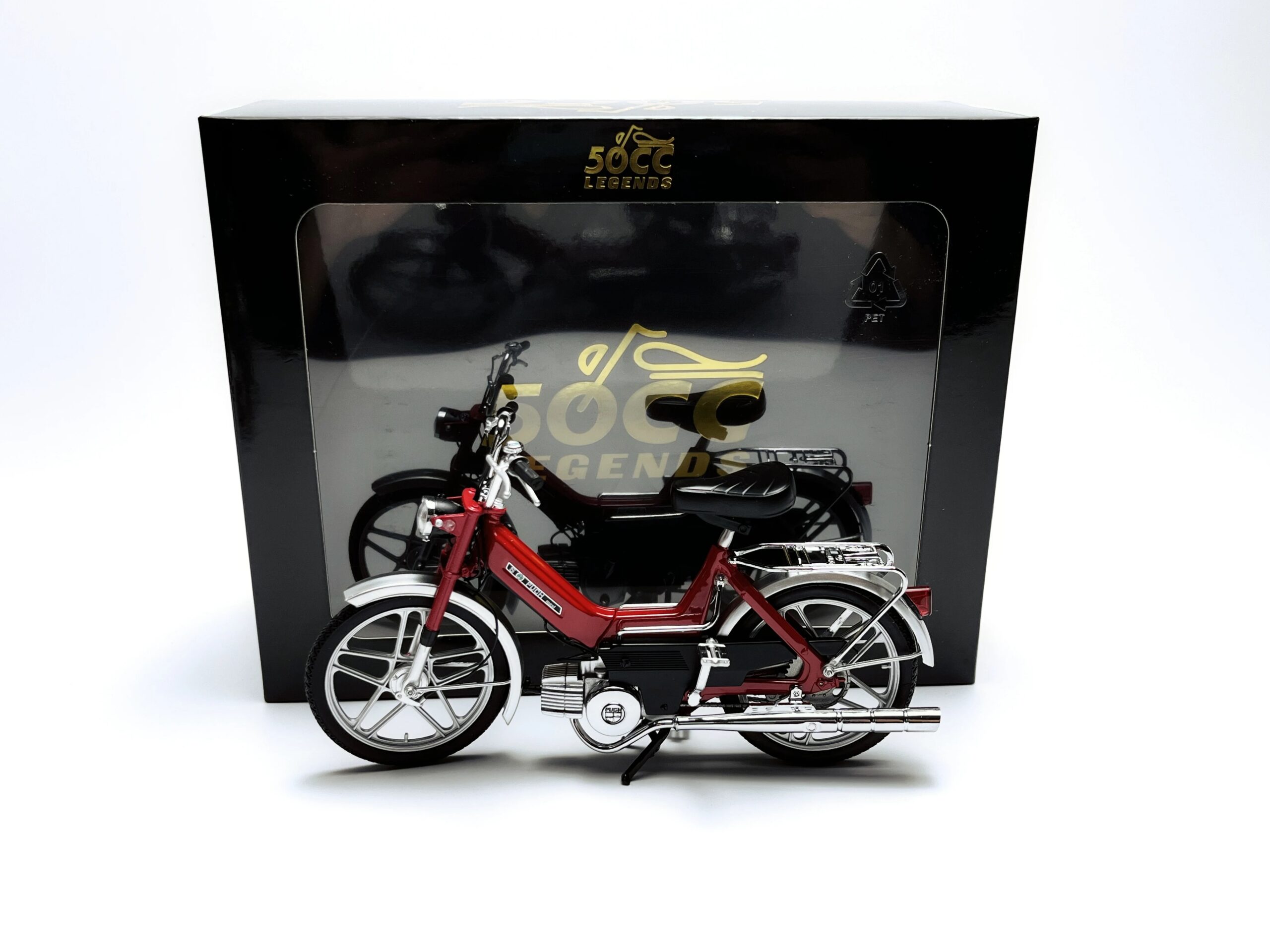 Diecast 1/10 Scale KK PUCH MAXI 50cc Vintage Alloy Motorcycle Model Collectible Toy Gift Souvenir Display