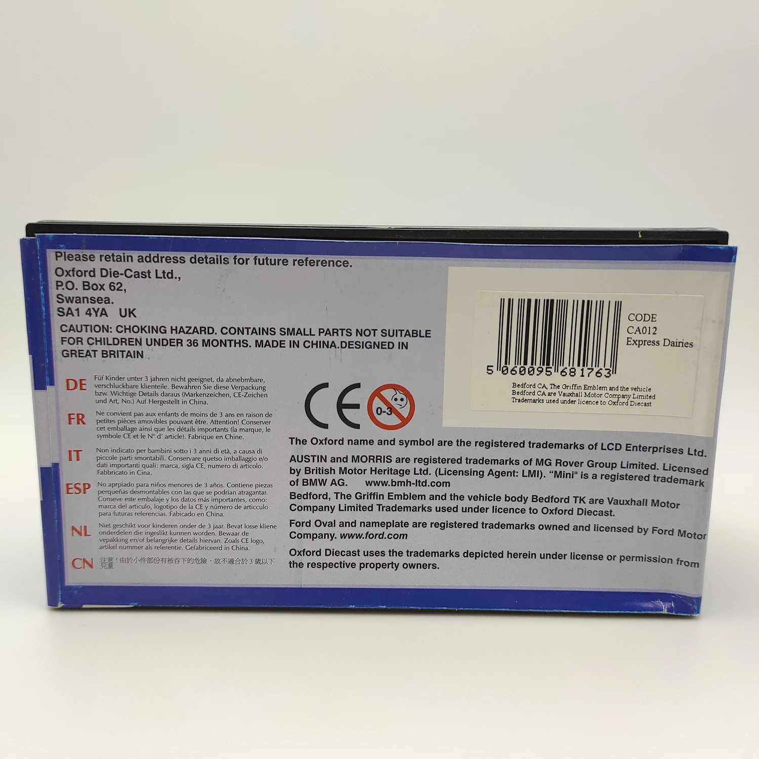 Diecast 1:43 Scale OXFORD CODECA012 Express Dairies Alloy Car Model Collectible Toy Gift Display Ornaments