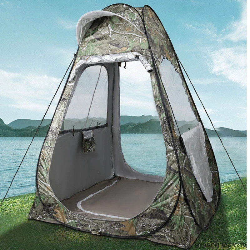 Camouflage Ice Fishing Tent For 1Person Anti-mosquito Rain-proof Sunscreen Double Doors 2Windows Pop Up Quick Open 150*150*190Cm