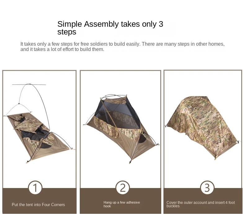 WOLFACE Outdoor Single Camouflage Tent Rainproof Sunscreen Thickened Camping Tent Tactical Camouflage Park Tent Camping Tool New