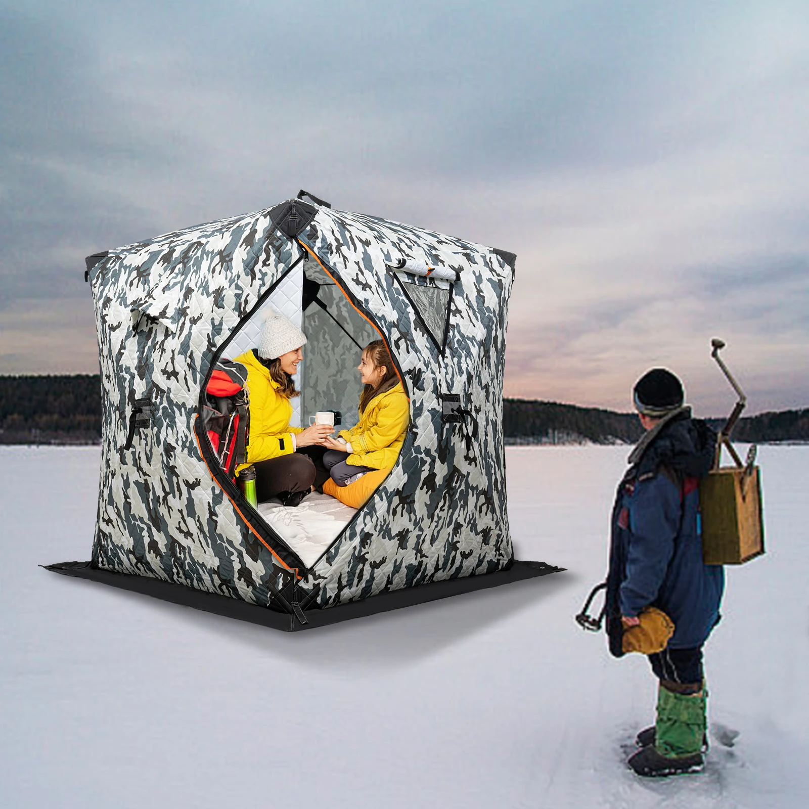 Outdoor Winter with Cotton Insulation, Windproof and Ice Proof Fishing House Equipment, Winter Fishing Cotton Tent - Camouflage