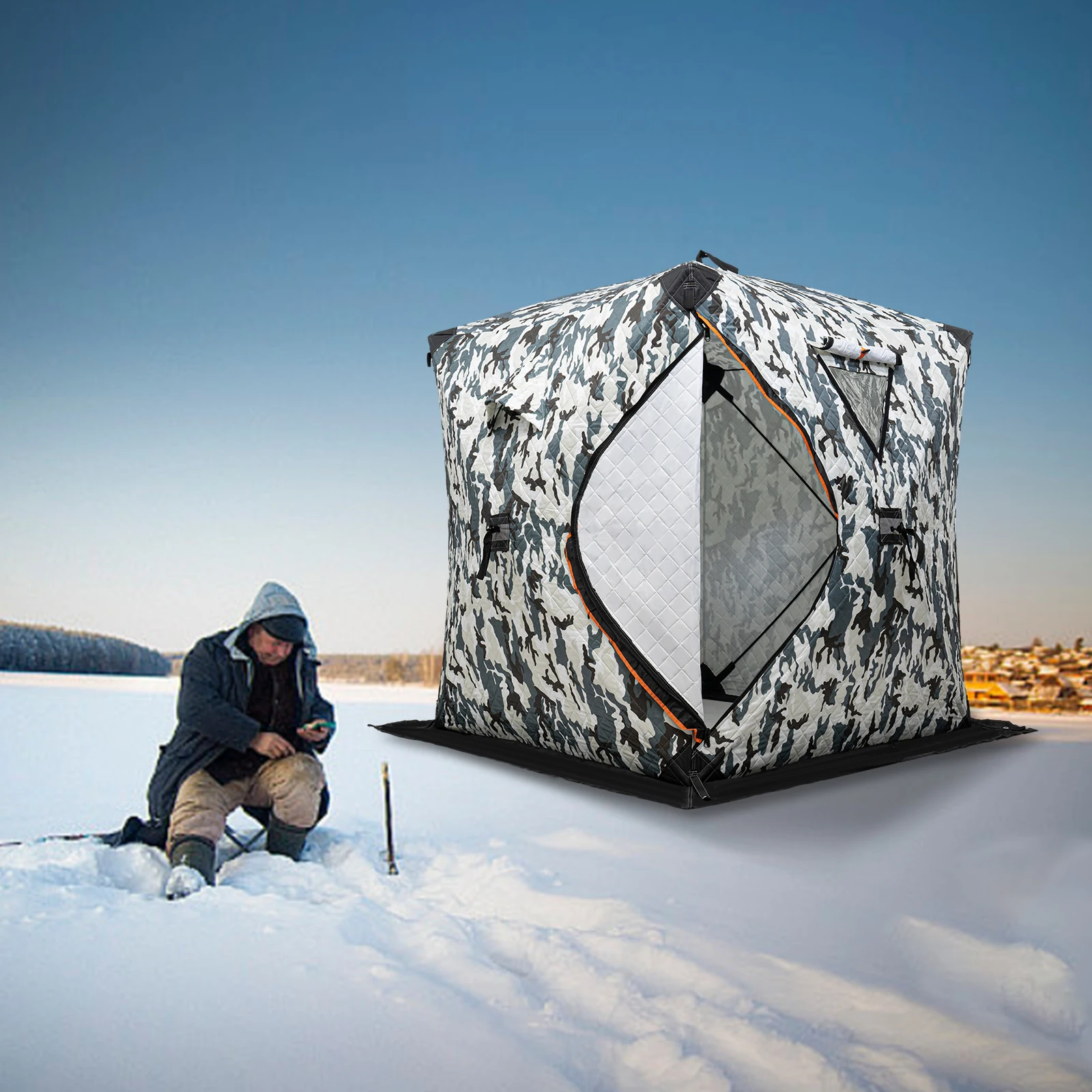 Outdoor Winter with Cotton Insulation, Windproof and Ice Proof Fishing House Equipment, Winter Fishing Cotton Tent - Camouflage