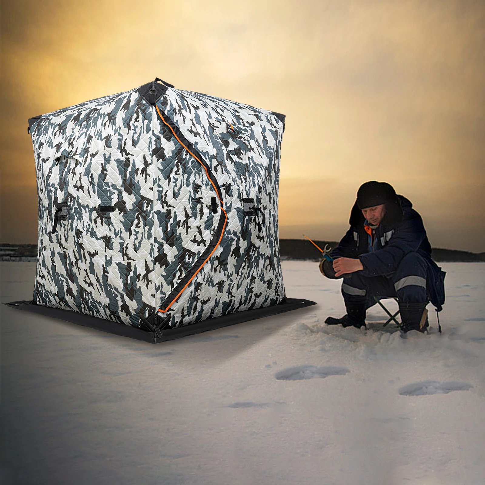 Outdoor Winter with Cotton Insulation, Windproof and Ice Proof Fishing House Equipment, Winter Fishing Cotton Tent - Camouflage