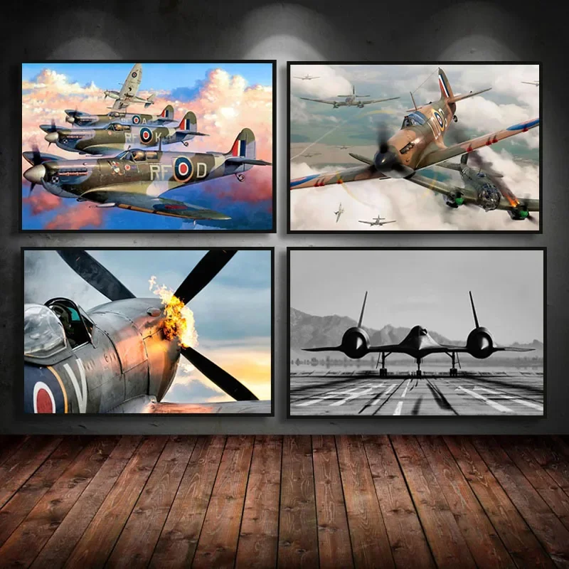 Worldwar Raf Posters and Prints Spitfire Fighter Wall Art Aircraft Propeller Canvas Painting Modern Living Room Home Decor