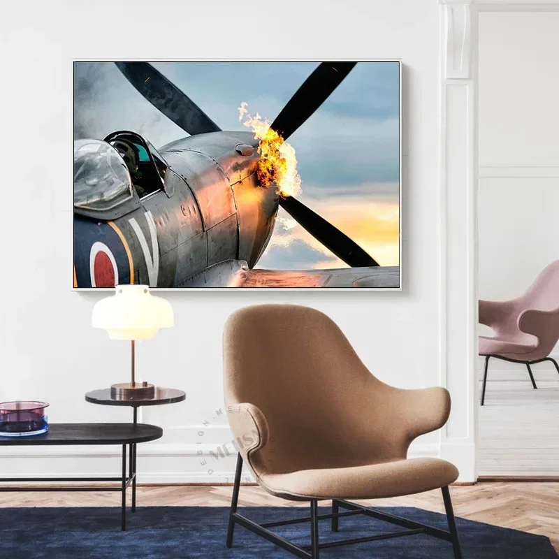 Worldwar Raf Posters and Prints Spitfire Fighter Wall Art Aircraft Propeller Canvas Painting Modern Living Room Home Decor