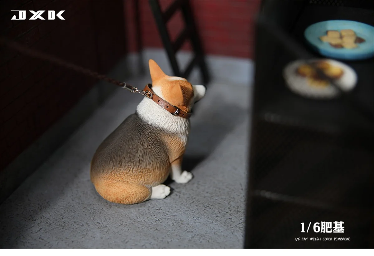 JXK 1/6 Fat Welsh Corgi Pembroke Model Dog Animal Accessory Scene Decoration Kids Educational Realistic Toy Collector Gift