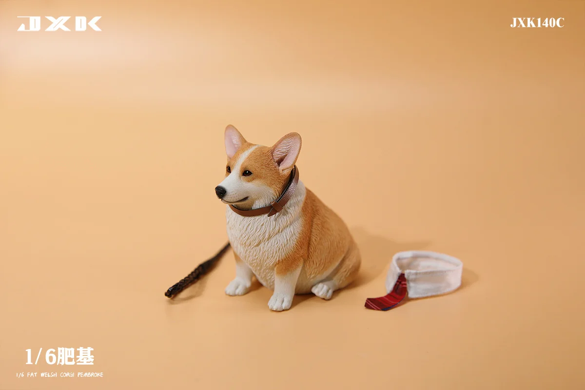 JXK 1/6 Fat Welsh Corgi Pembroke Model Dog Animal Accessory Scene Decoration Kids Educational Realistic Toy Collector Gift