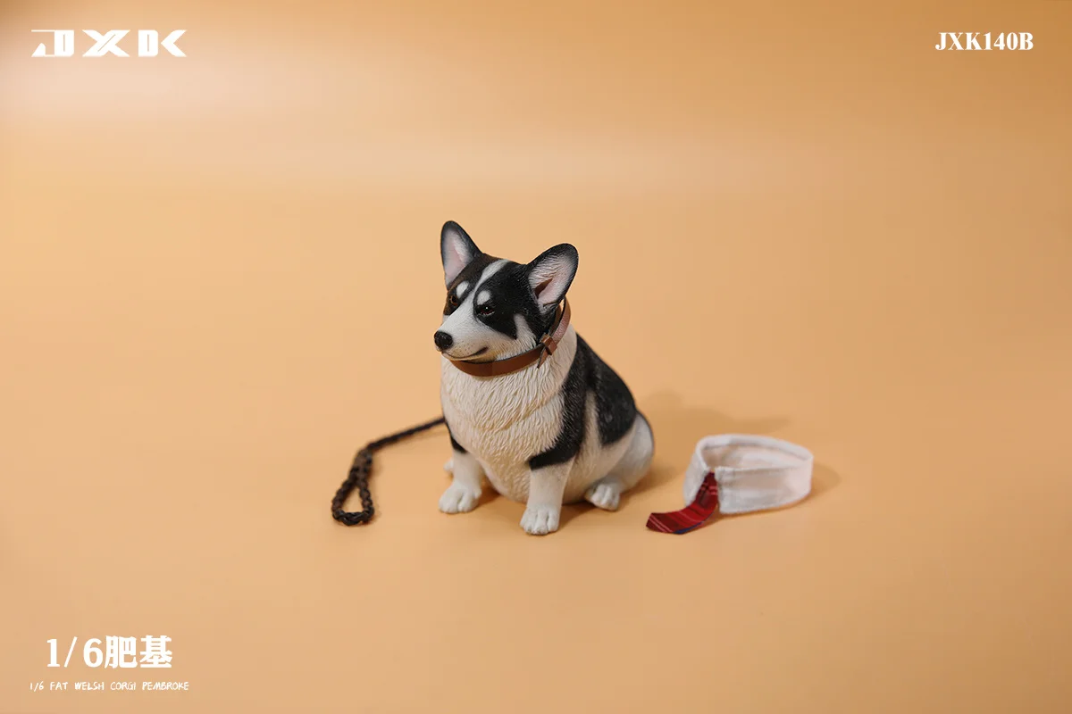 JXK 1/6 Fat Welsh Corgi Pembroke Model Dog Animal Accessory Scene Decoration Kids Educational Realistic Toy Collector Gift
