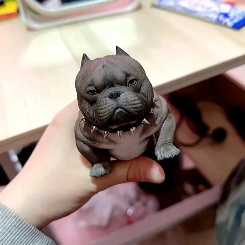 JXK 1/6 Mini Bully Dog Model Cute Animal Figure American Bully Pitbull Collector Pet Decoration Realistic  Educational Gift