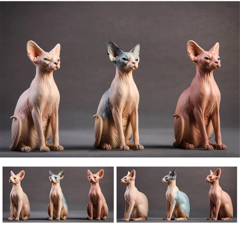 JxK 1:6 Scale Canadian Hairless Cat Pet Sphynx Healing Figure Felidae Animal Collector Toy Resin Desktop Decoration Gift