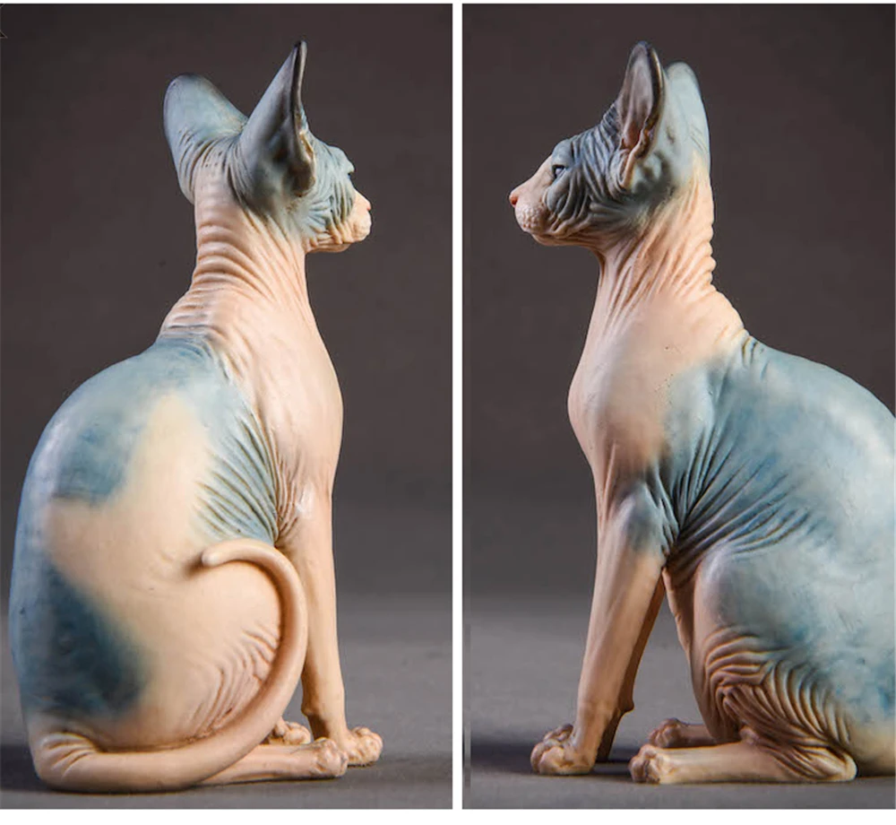 JxK 1:6 Scale Canadian Hairless Cat Pet Sphynx Healing Figure Felidae Animal Collector Toy Resin Desktop Decoration Gift