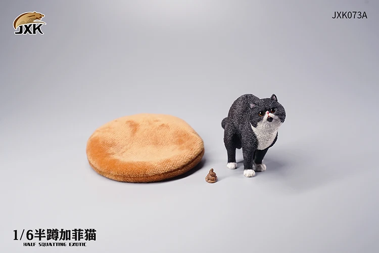 JXK JXK073 1/6 Scale Half Squatting Exotic Shorthair Cat Simulation Model 7.5cm Tall with Mat Ornaments Car Scene Decoration Toy