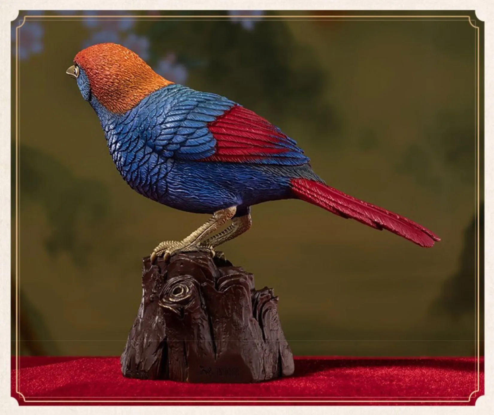 TONGSHIFU Red-winged Laughingthrush Model Brass Birds Collection Statue Decor Birthday Gift Handmade Scene Photography Props